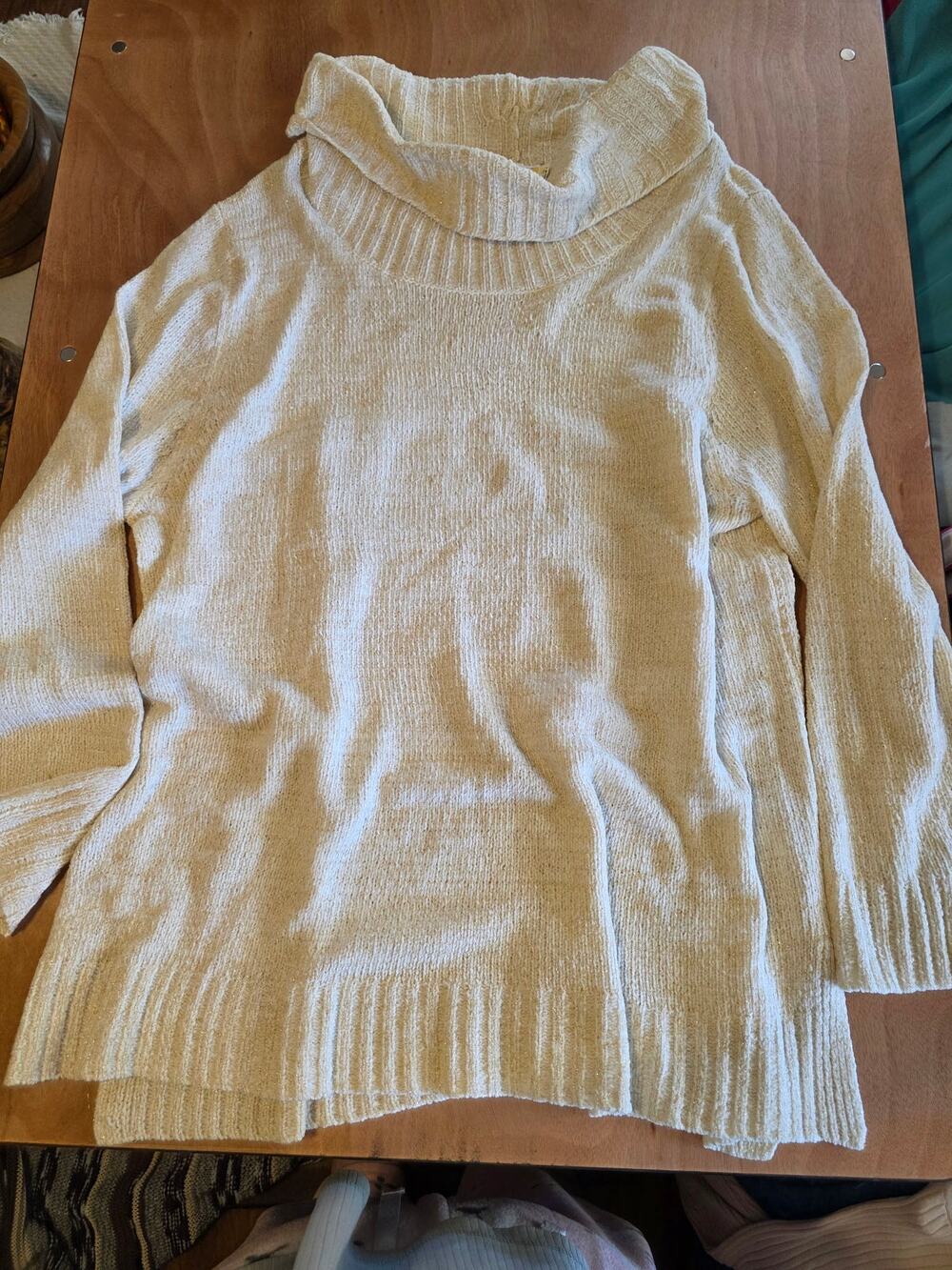 White Stag Cream Gold Metallic Chenille Cowl Neck Sweater 4X 26W-28W